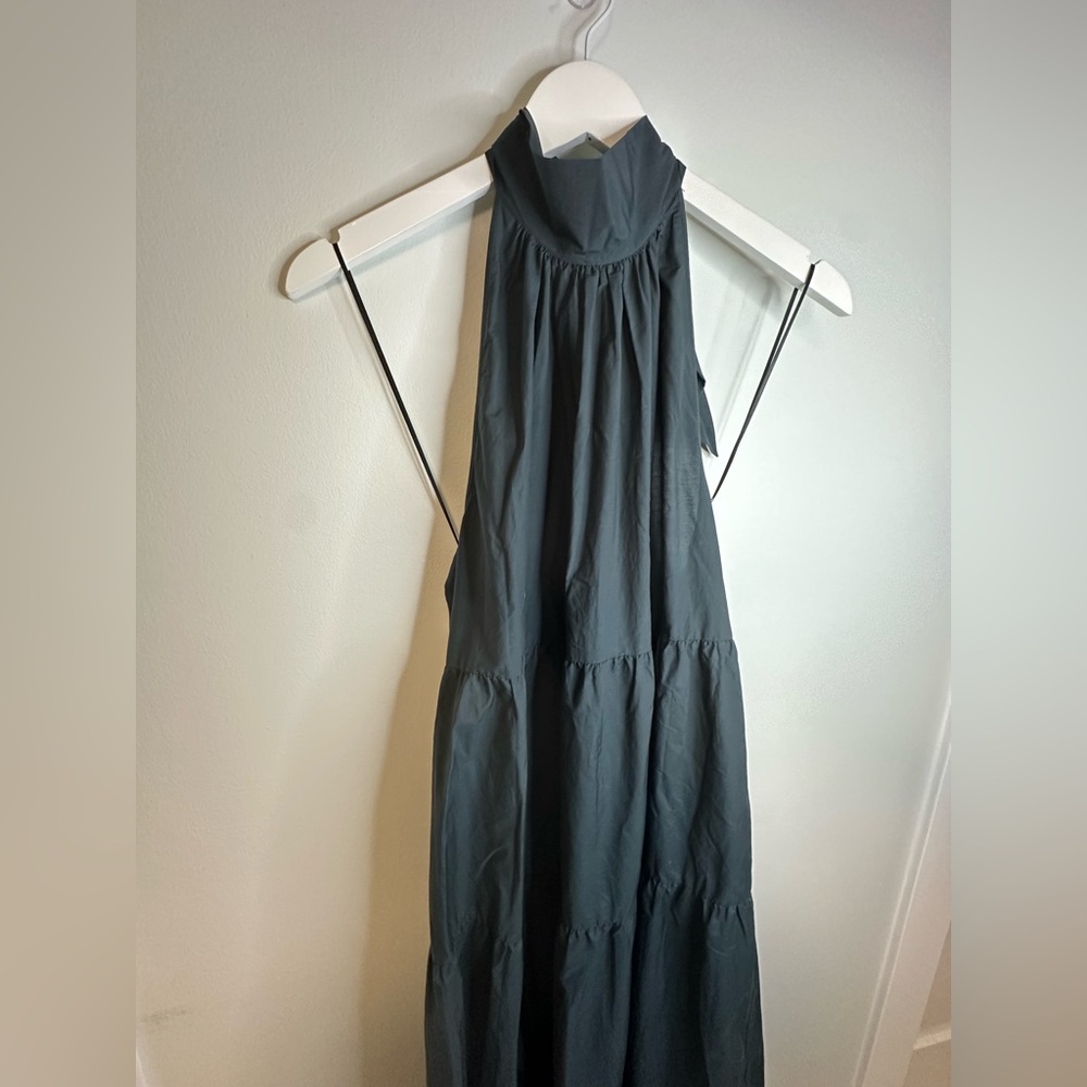 💋 THEORY | Halter Tiered  Maxi Lightweight Cotton Blend Dress Minimalist Large - Picture 11 of 16